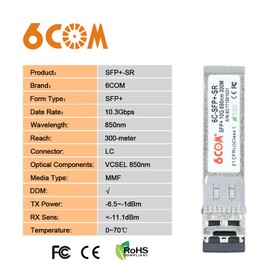 6COMGIGA 10GBase-SR SFP+ Transceiver, 10G 850nm LC Multi-Mode Module, Up to 300M Compatible with Cisco SFP-10G-SR, Meraki, Ubiquiti UF-MM-10G, Mikrotik, Netgear, D-Link, Supermicro, TP-Link [10 Pack]