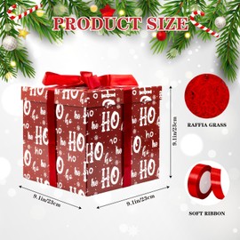 Caja de regalo de Navidad mediana de 9 pulgadas con tapa y relleno de papel, caja de regalo roja con cinta para envolver regalos de Navidad