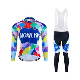 MOXILYN - Conjunto de playera de ciclismo de secado rápido para hombre, playera de bicicleta de carretera + pantalones con babero con acolchado de gel 9D MTB para montar, Juego A12s, X-Large