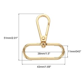 sourcing map 15Pcs Swivel Clasps, 1.5 Inch Oval Ring Lobster Clasp Claw Metal Push Gate Snap Hook for Purse Making Keychain Belt Strap, Gold