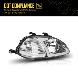 AUTOSITY Headlight Assembly, Clear Headlights Fit for Civic 1996-1998, Chrome Housing Clear Lens Color