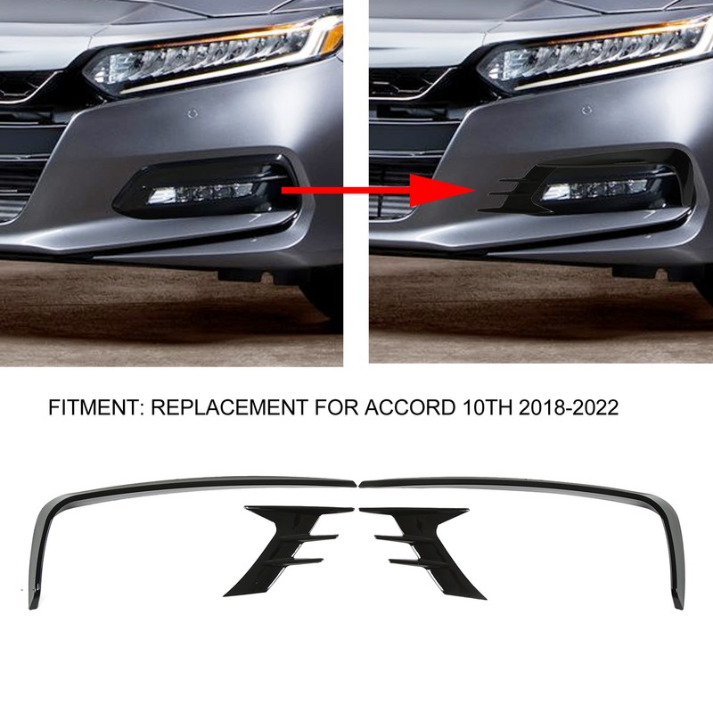 4Pcs Glossy Black Front Bumper Fog Light Eyebrow Cover Trim