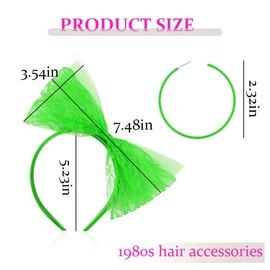 80s Bow Headband Earrings 1980s Costume Accessories for Women Neon Green Bowknot Hair Band and Retro Earrings