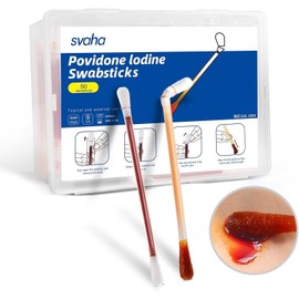 Svaha Povidone Iodine Swabsticks 50/Box - Iodine Swabs with Snap-Release Solution, Individually Wrapped for Wound Care & First Aid Kits