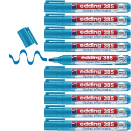 edding 385 Flipchart Effect Markers - Light Blue - Pack of 10 - Flexible Brush Tip 1-5 mm - Marker for Highlighting, Shading and Marking on Flipchart Paper - Does Not Bleed Out - Does Not Dry Out