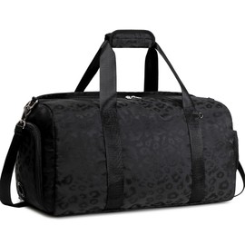 Kids Duffle Bag for Girls Dance Bag Kids Gym Bag Travel Bag for Weekender Sleepover Overnight Bag with Shoe Compartment and Wet Pocket, Leopard Black