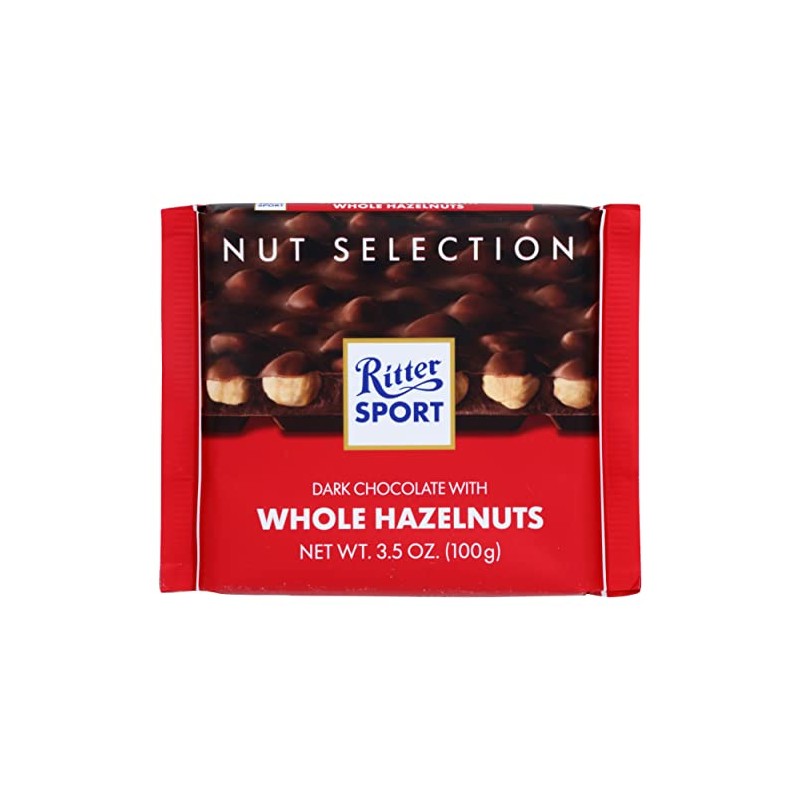 Ritter Sport Dark Chocolate with Whole Hazelnuts Bar, Natural, 3.5