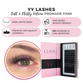 LLBA YY Eyelashes Extensions - 2D Fans Volume Eyelashes | C CC D Curl | Thickness 0.05~0.07mm | 8-15mm Mixed Tray | Full Fluffy Volume Look | Long Lasting & Easy Application (YY, 0.05 CC 9mm - 15mm)