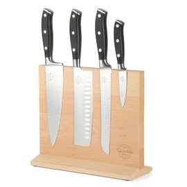 Sur La Table Kitchen Essentials 5 Piece German Steel Blade w/Triple Riveted Handle Set on Beechwood Magnetic Block - Black