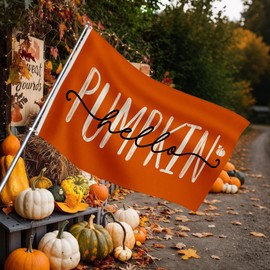 Fall Hello Pumpkin Garden Flag 3x5 Ft Double Sided 3 Layers, Autumn Harvest Seasonal with Brass Grommets Rustic Yard Outdoor Indoor Decorations