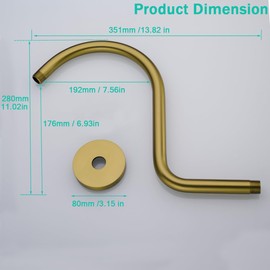 SEABEFORE 13 Inch Shower Arm,S Shaped Shower Head Riser Pipe Goose Neck Shower Arm High Rise Extender with Flange,Champagne Bronze,SE-RD91098-13CB
