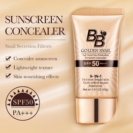 BB Cream SPF 50 face moisturiser – Snail Tinted Moisturiser with High Coverage, Hydrating Face Sun Cream for Women, Anti-Aging & Colour Correcting, Foundation for Mature skin 40g