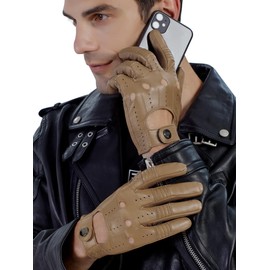 GSG Men Leather Gloves Camel Driving Cycling Touchscreen Motorcycle Unlined Gloves Camel 10.5