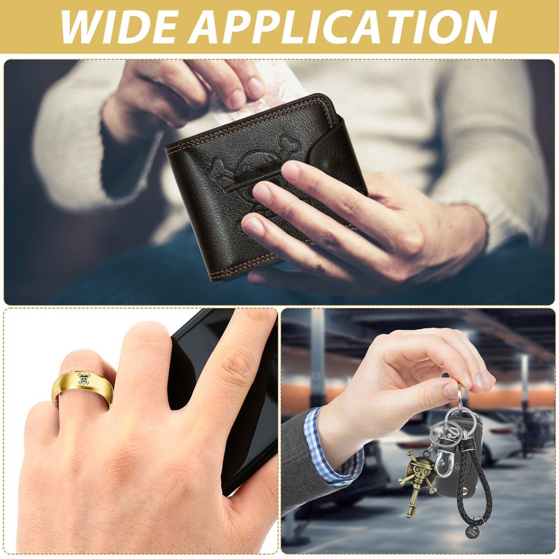 LbsAMP Leather Anime Wallet with Keychain and Skull Ring, Black
