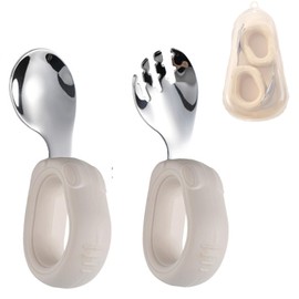 (Upgraded 2025 Version) Baby Spoon and Fork Set, Easy to Hold - Recommended for Baby Care Professionals, Baby Food, Spoon, Children's Spoon, Practice, Baby Cutlery, 304 Stainless Steel, Safety Design,