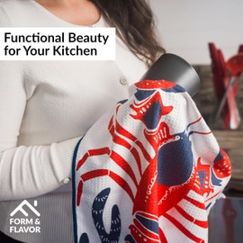 Form & Flavor 2-Pack Farmhouse Waffle Kitchen Towels - Super Absorbent, Quick-Dry Magic, Decorative Dish Cloths - 18" x 30" - 2 Count (SavorySeafood)