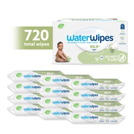 WaterWipes Plastic-Free Textured Clean, Toddler & Baby Wipes, 99.9% Water Based Wipes, Unscented & Hypoallergenic for Sensitive Skin, 720 Count (12 packs), Packaging May Vary