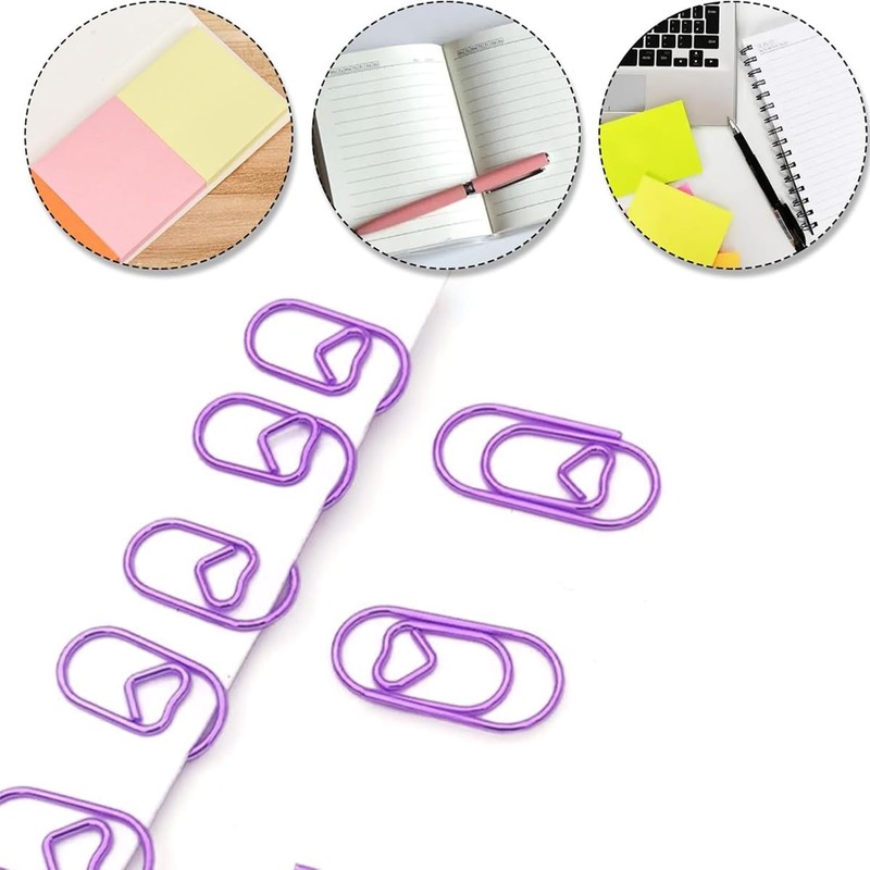 Durlo 150 Pcs Heart Shaped Metal Purple Paper Clips Bookmark