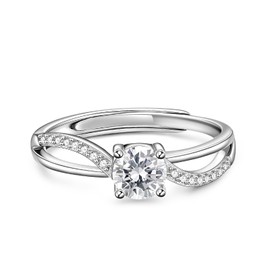 Jeulia Rose Heart Shaped Pattern Adjustable Sterling Silver Unique Cubic Zirconia Engagement Ring Couple Wedding Band Her Bridal Engagement Jewelry Gift, Sterling Silver