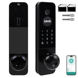 UMIK UMIKSMART Smart Door Lock, Keyless Entry Fingerprint Door Lock with Knob, Electronic Smart Door Knob with Digital Keypad, App Remote Control, WiFi Smart Deadbolt Lock for Front Door, Matte Black