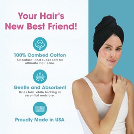 Hair RePear Anti Frizz Premium Cotton Hair Towel Wrap, Wet Hair Towel Wrap for Women, Plop Scrunch Curly, Wavy, Straight Hair (Black, 21” x 44”)