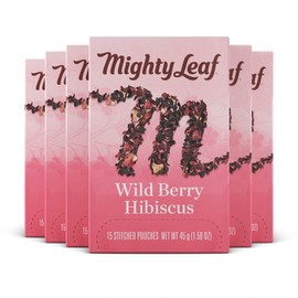 Mighty Leaf Wild Berry Hibiscus Herbal Tea Bags, Caffeine-Free, Elderberry, Blueberry, and Strawberry Flavors, 90 Count (6 Boxes of 15 Bags)