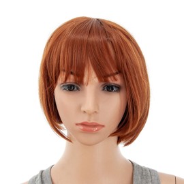 SWACC 10 Inch Short Straight Bob Wig with Bangs Synthetic Colorful Cosplay Daily Party Flapper Wig for Women and Kids with Wig Cap (Dark Copper Red)