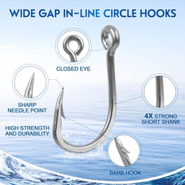 Fishing Hooks Saltwater,30PCS Marlin Trolling Hooks Extra Strong Stainless Steel Fish Hooks Offset Point Barb Live Bait Hooks Big Game Fishing Tackle (6/0-30 Pack)