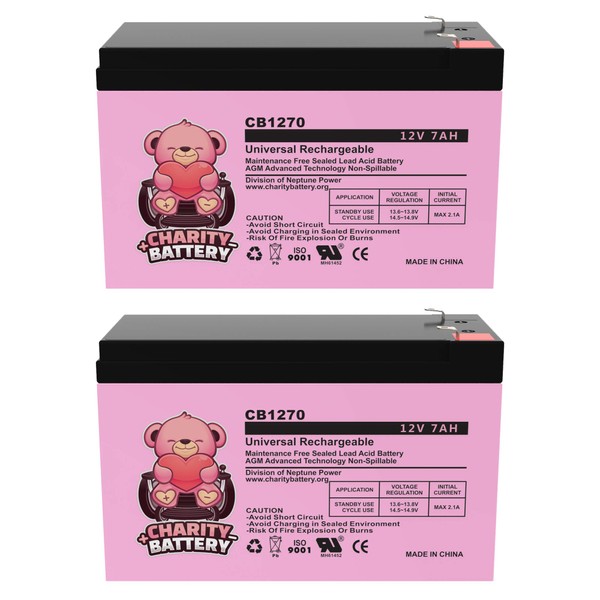 Charity Battery 12V 7Ah CB1270 Rechargeable SLA Sealed Lead Acid Replacement Battery - 2 Pack