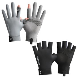 yowodana Men's 2 Pair Gloves, UV Protection, Summer, 5° Cool Feel, UPF 50+ Certified, Left and Right Finger Out, Smartphone Operation, Anti-slip Design, Anti-Slip Design, Sun Protection, Fine Work