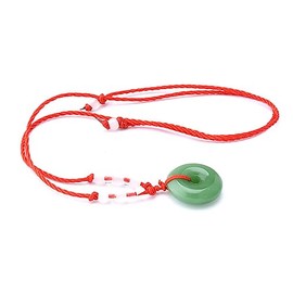 Gixaxak Fashion Natural Green White Jade Lotus Pendant Safety Lucky Button Necklace Lucky Charm Jade Guanyin Necklace +Red Cord 7