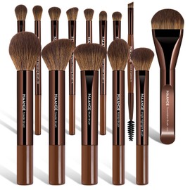 MAANGE 14-Piece Makeup Brush Set with Aluminum Ferrule- Premium Synthetic Makeup Brushes Kit Foundation Powder Brush Eye Shadow for Beginners & Professionals(Dark Coffe)