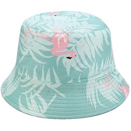 DRESHOW Fishing Hat, Sun Hat, Outdoor Foldable Summer Hat, Bucket Hat, Beach Hat for Men and Women, 36-flamingo light green