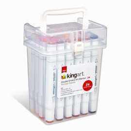 KINGART 424-24C PRO Double-Ended Alcohol Ink Art Markers, 24 PORTRAIT Colors, Fine Point & Chisel Tips, Permanent with Superior Blendability, Includes Plastic Case, 24 Pc.