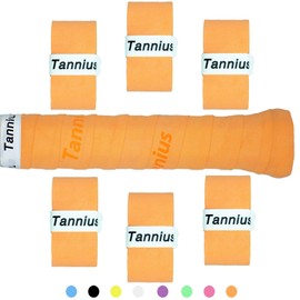 Tannius Tennis Racket Grip Tape, (6 or 9 Pack) Dry Feel Tennis Grips, Absorbent and Enhanced Tennis Overgrip (6-Pack Orange)