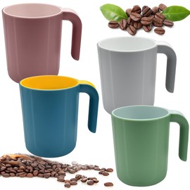 SIYINGSAERY Coffee Cups, Coffee Cups, Plastic, Set of 4, 450 ml, Large Coffee Cups Set, Reusable Coffee Cups with Handle, Drinking Cups, Plastic, Coffee Cups for Water, Milk, Tea