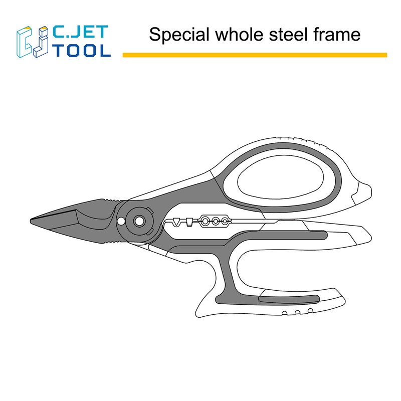 C.JET TOOL 7" Stainless Professional Electrician Scissors Multi-Grip Design Aluminium