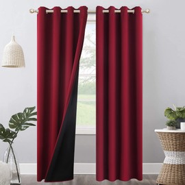Mecodeco 100% Blackout Curtains for Bedroom, 52 X 63 inch Thermal Insulated Grommets Solid Full Light Blocking Curtains, Window Drapes for Kitchen/Home Decor/Living Room, 2 Panels Set, Wine