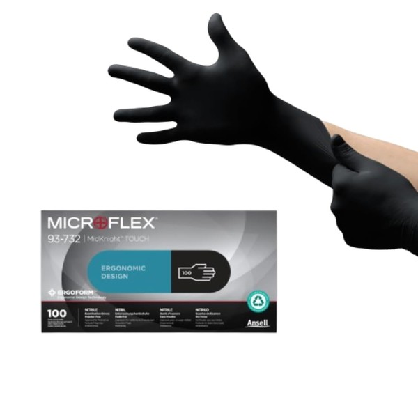 Ansell MICROFLEX MidKnight Touch 93-732 Black Nitrile Disposable Gloves for