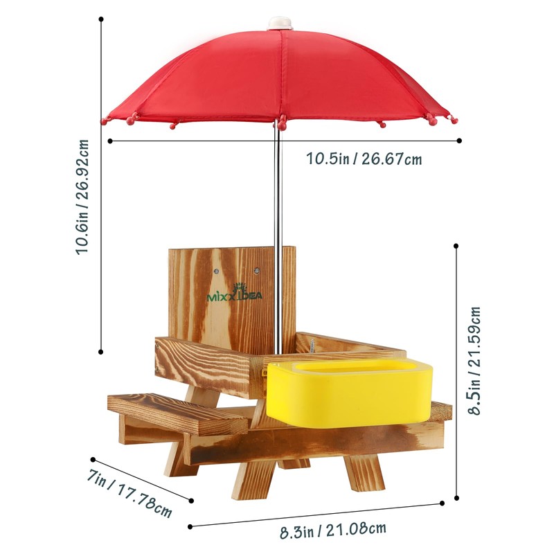 MIXXIDEA Wooden Squirrel Feeder Table with Water Bowl, Squirrel Picnic