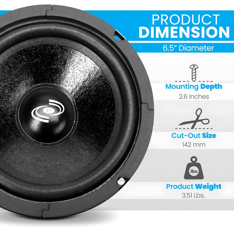 Pyle 6.5" Car Audio Speaker Midrange - 300 Watt High
