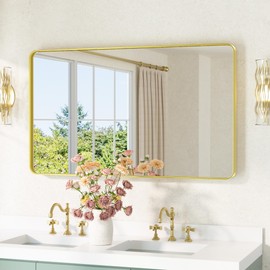 TETOTE TETOTE Brushed Gold Bathroom Mirror 40 x 24 Gold Metal Framed Bathroom Mirror, Tempered Glass, Modern Farmhouse Wall Mounted Mirror for Decorative(Horizontal/Vertical)