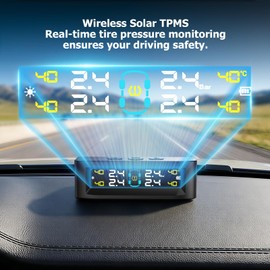 ZYCAPATP Wireless TPMS Tire Pressure Monitoring System, Real-Time Tire Pressure & Temperature Monitor with 4 External Sensors, 6 Alarm Modes, USB-C & Solar Powered for SUV, RV, Truck, Jeep, 0-98 PSI