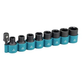 Makita B-54645 9 Piece Cr-Mo 1/2" Impact Socket Set with 1/4" Hex Adapter