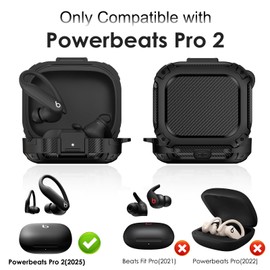 [Upgrade Secure Lock] for Beats Powerbeats Pro 2 Case Cover, LDSXAY Carbon Fiber Shockproof Protective Cover for Powerbeats Pro 2 2025 with Cleaner Kit & Carabiner (Black)