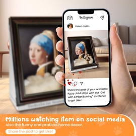 Painting Cat Scratcher for Indoor Cat Scratching Board Pad, W/Horizontal CartBoard Cat Scratcher Bed House Half-Surround Design W/Catnip (Girl with a Pearl Earring, Medium - Large)