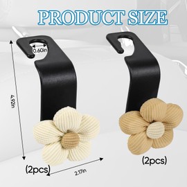 Hbxdeco 4PCS Car Seat Headrest Hook, Cute Flower Car Seat Back Hanging Hook, Auto Seat Purse Hanger Organizer for Handbag Clothes Coat Grocery Bag, Universal Interior Car Accessories (White+Brown)