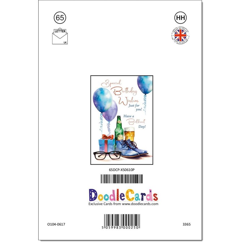 doodlecards Birthday Card for Him Balloons and Shoes Large A4