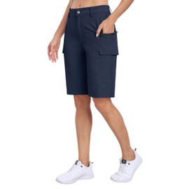MoFiz Women's Walking Hiking Cargo Shorts 10" Quick Dry UPF50+ Summer Outdoor Camping Travel Golf Shorts Navy Size EU L