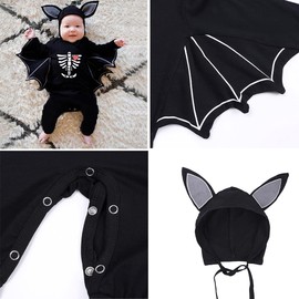 Baby Bat Costume Infant Bat Costume Romper with Hat with Large Ears 3-24 Months Pack of 2 Unisex, Skeleton-01
